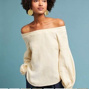 MAEVE Anthropologie Clotille Yellow Striped Off Shoulder Linen blend - 4